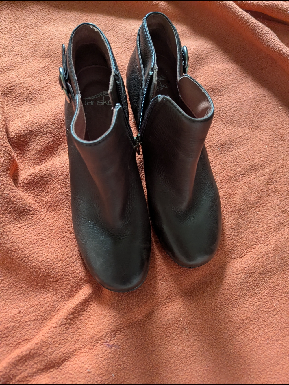 Dansko Dark Brown Leather Ankle Booties with Buckle Accent